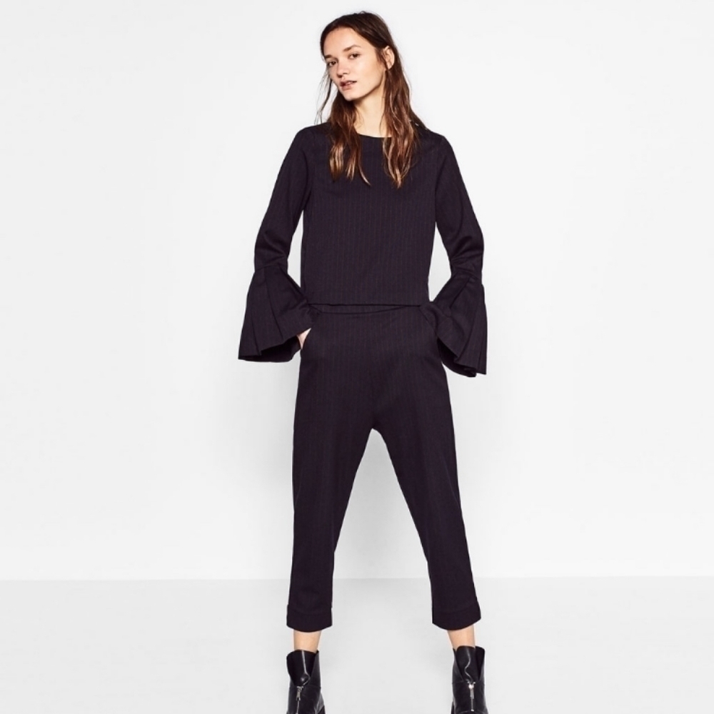 Zara Peplum Crop Top with Bell Sleeves - Picture 2 of 14